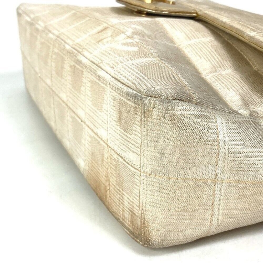CHANEL CC Mark CC Chocolate bar Double Chain Crossbody Shoulder Bag Canvas Beige - Picture 16 of 16